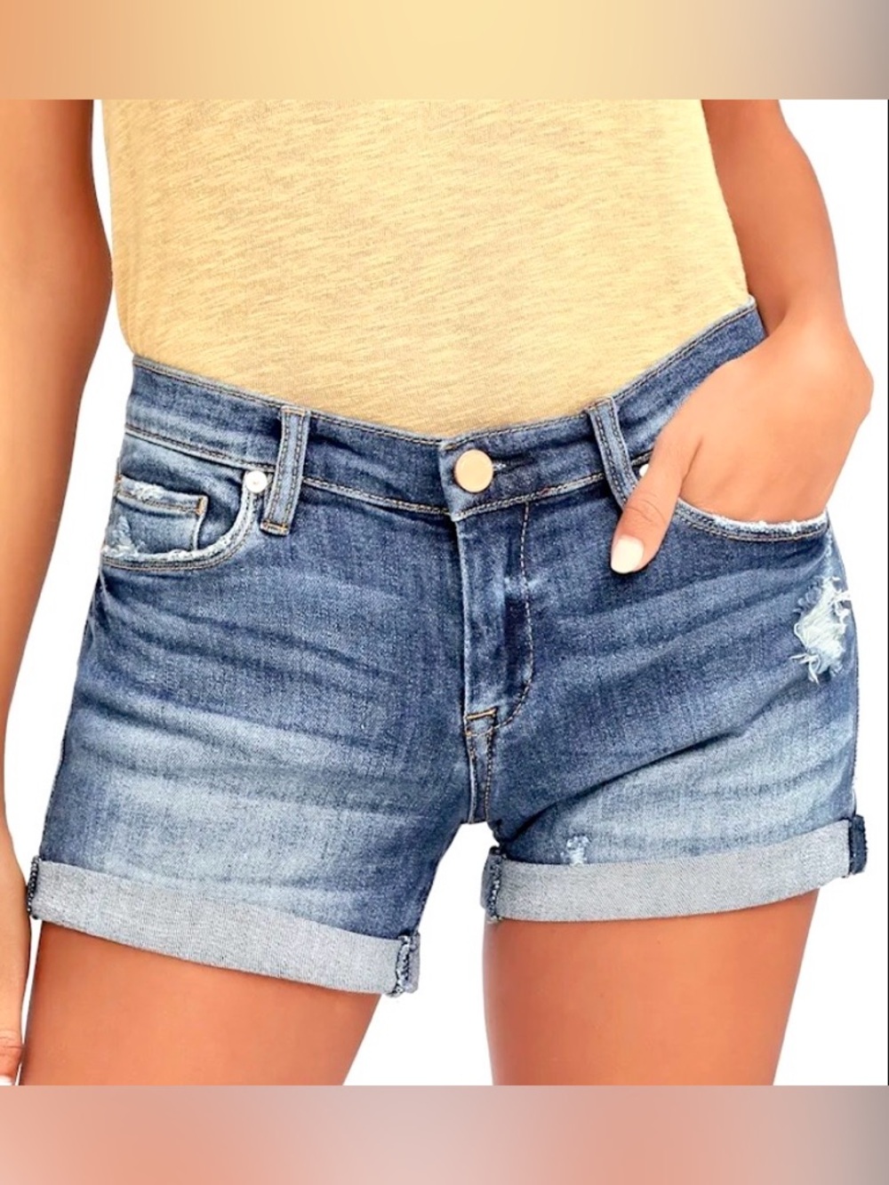 Blank NYC Fulton Denim Roll Up Distressed Shorts in Blue Steel